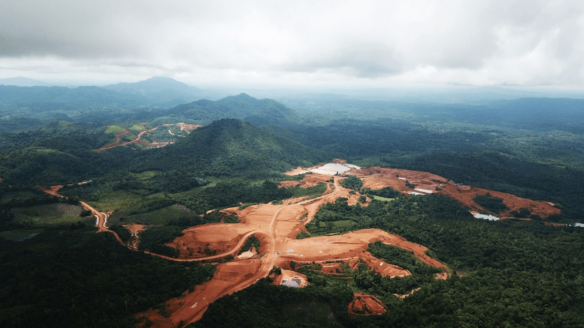 Photo 4 – Bauxite mines in Kalimantan, Indonesia cause widespread deforestation with  cascading environmental and social effects. Source: https://dialogue.earth/en/pollution/indonesia-gambles-bauxite/